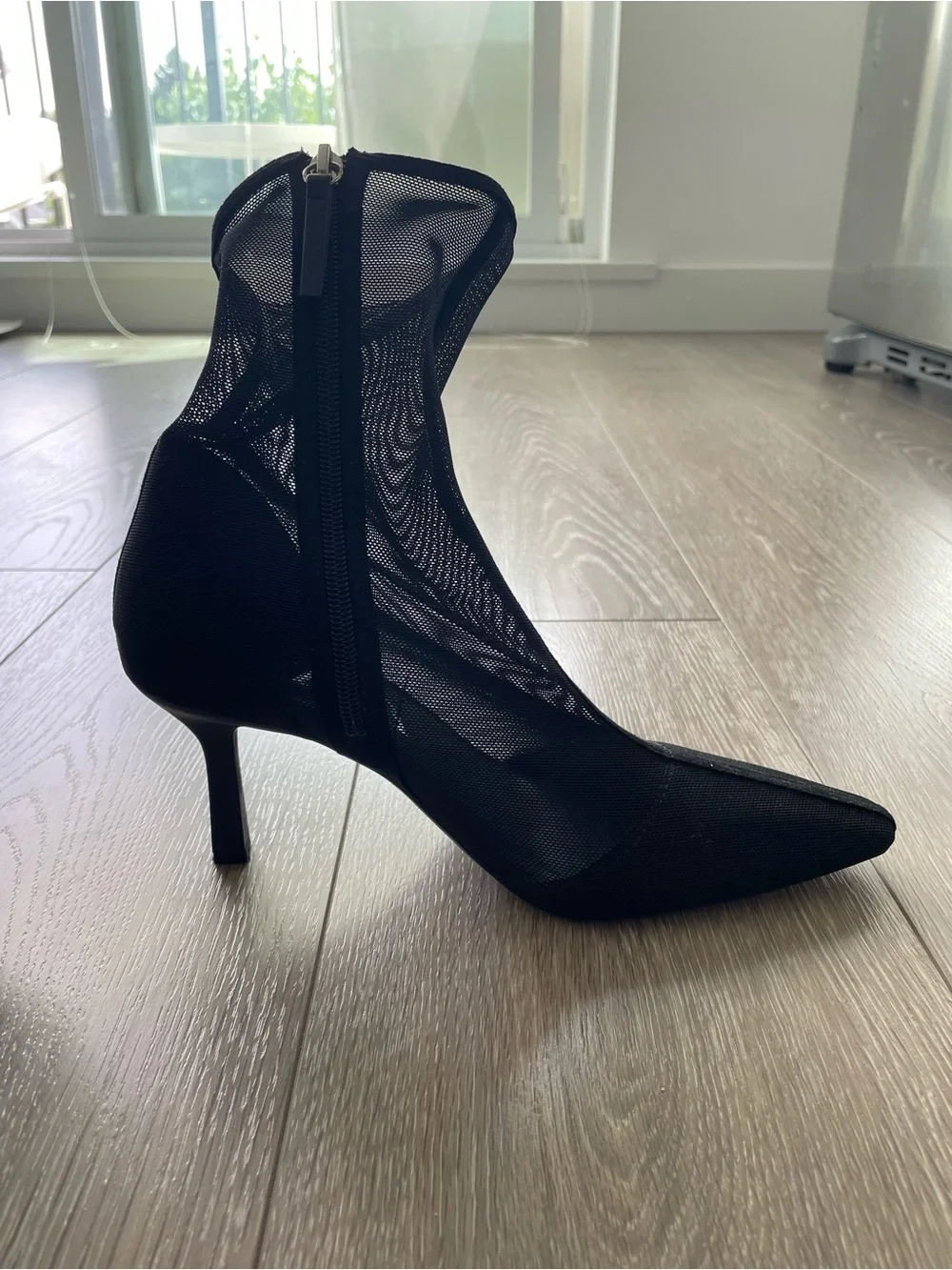 Black Mesh Pointed-Toe Sock Boot - Women - Picture 4 of 7